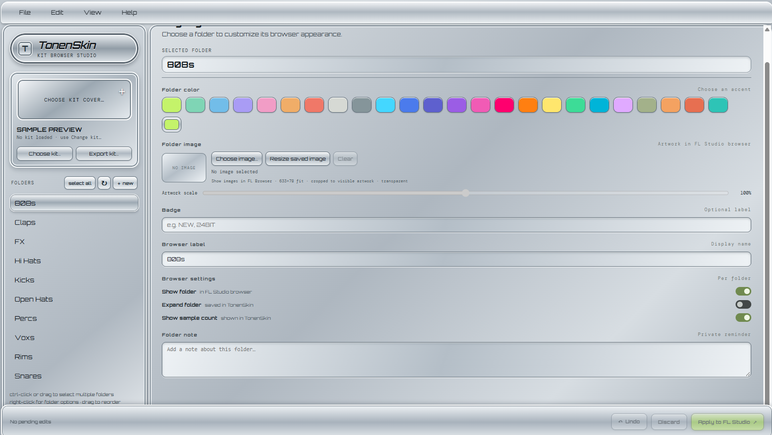 TonenSkin kit browser studio interface